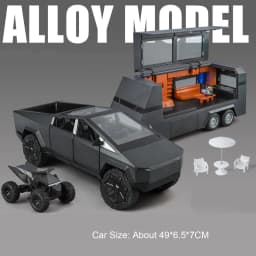 1:24 Pickup Trailer Motorhome Alloy Diecast Robotaxi Car Toys Model Sound Light Pull Back Doors Opened RV Children Festival Gift