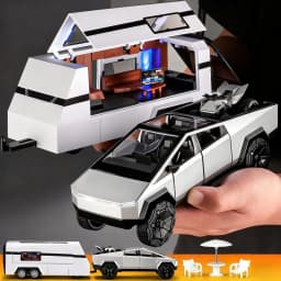 1:24 Pickup Trailer Motorhome Alloy Diecast Robotaxi Car Toys Model Sound Light Pull Back Doors Opened RV Children Festival Gift