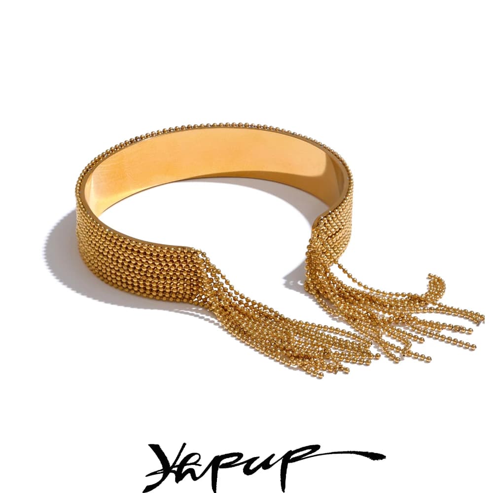 Yhpup Hot Style Stainless Steel Chain Tassel Cuff Bracelet Bangle 18K Gold Color Plated Personality Fashion Charm Jewelry