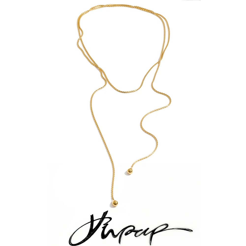 Yhpup 130cm Stainless Steel Chain Stackable Necklace 16K Gold Color PVD Plated Waterproof Distinctive Jewelry
