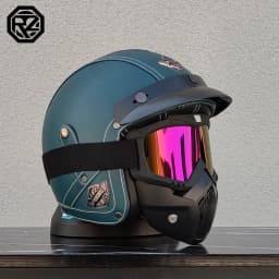 ORZ New PU Leather 3/4 Retro Cruising Motorcycle Helmet Summer Scooter Half Helmet with Mask Windshield DOT Approval