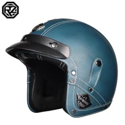 ORZ New PU Leather 3/4 Retro Cruising Motorcycle Helmet Summer Scooter Half Helmet with Mask Windshield DOT Approval