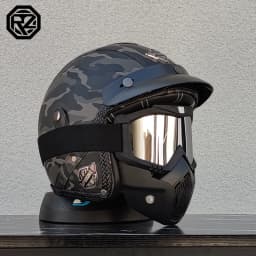 ORZ New PU Leather 3/4 Retro Cruising Motorcycle Helmet Summer Scooter Half Helmet with Mask Windshield DOT Approval