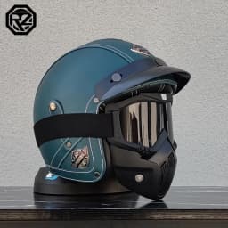 ORZ New PU Leather 3/4 Retro Cruising Motorcycle Helmet Summer Scooter Half Helmet with Mask Windshield DOT Approval