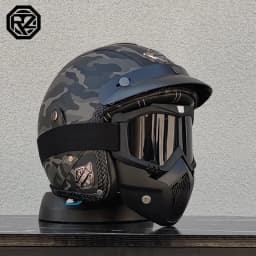 ORZ New PU Leather 3/4 Retro Cruising Motorcycle Helmet Summer Scooter Half Helmet with Mask Windshield DOT Approval