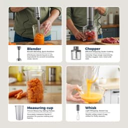 Hand Immersion Blender Powerful 4-in-1,Stainless Steel Stick Food Mixer,700ml Mixing Beaker,500ml Processor,Whisk,220-240V