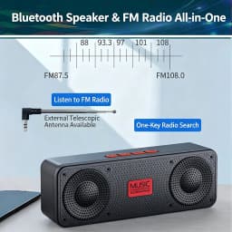 S18 Bluetooth Speaker W/ Subwoofer, FM Radio, 20H Battery, Waterproof, Stereo for Phone/PC Outdoor