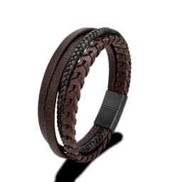 MKENDN Fashion Men Braided Rope Multilayer Leather Bracelet Matte Black Stainless Steel Bangle Hand-woven Jewelry Gifts