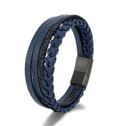 MKENDN Fashion Men Braided Rope Multilayer Leather Bracelet Matte Black Stainless Steel Bangle Hand-woven Jewelry Gifts