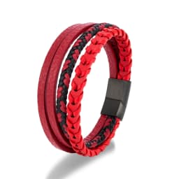 MKENDN Fashion Men Braided Rope Multilayer Leather Bracelet Matte Black Stainless Steel Bangle Hand-woven Jewelry Gifts
