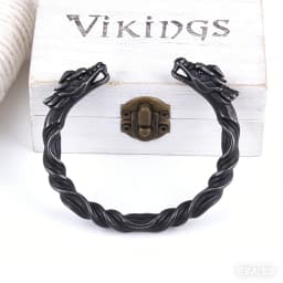 Viking Odin’s Ravens Head Bracelet Stainless Steel Twisted Open Cuff Norse Mythology Amulet Wristband for Men with wood box