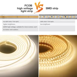 AC220V FCOB LED Light Strip Cold Nature Warm White Lights High Brightness Density 288 420 Leds Safety Flexible IP65 Waterproof