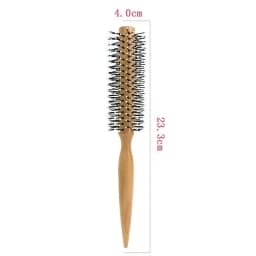 Mini Round Nylon Hairbrush Curly Hair Styling Comb Rolling Comb Round Brush for Thin or Short Hair Men with Wooden Handle