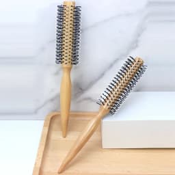 Mini Round Nylon Hairbrush Curly Hair Styling Comb Rolling Comb Round Brush for Thin or Short Hair Men with Wooden Handle