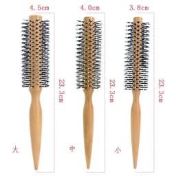 Mini Round Nylon Hairbrush Curly Hair Styling Comb Rolling Comb Round Brush for Thin or Short Hair Men with Wooden Handle