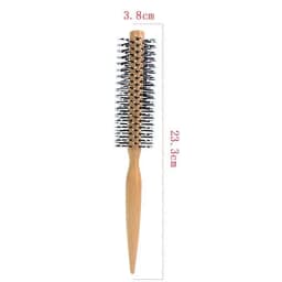 Mini Round Nylon Hairbrush Curly Hair Styling Comb Rolling Comb Round Brush for Thin or Short Hair Men with Wooden Handle