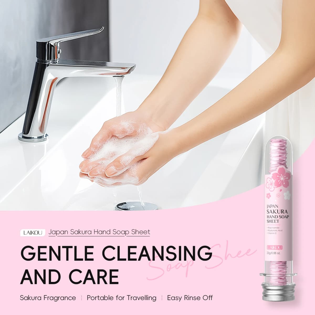 LAIKOU Japan Sakura Hand Soap Sheet 25g Moisturizing Soap Bath Soap Clean Pores Improve Muscles Cleansing Healthily