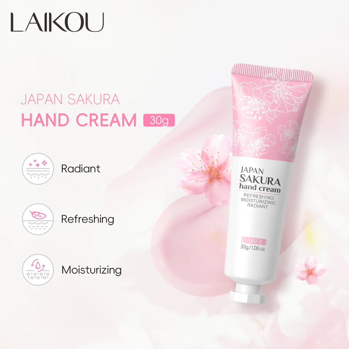 LAIKOU Sakura Hand Cream Hydrating Moisturizing Nourishing Smoothing Brightening Repairing Non‑Greasy For Dry Rough Skin 30g