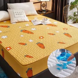 Cartoon Quilting Waterproof Fitted Sheet Cute Printed Padded Mattress Protector Skin-Friendly Non-Slip Mat with Elastic Band