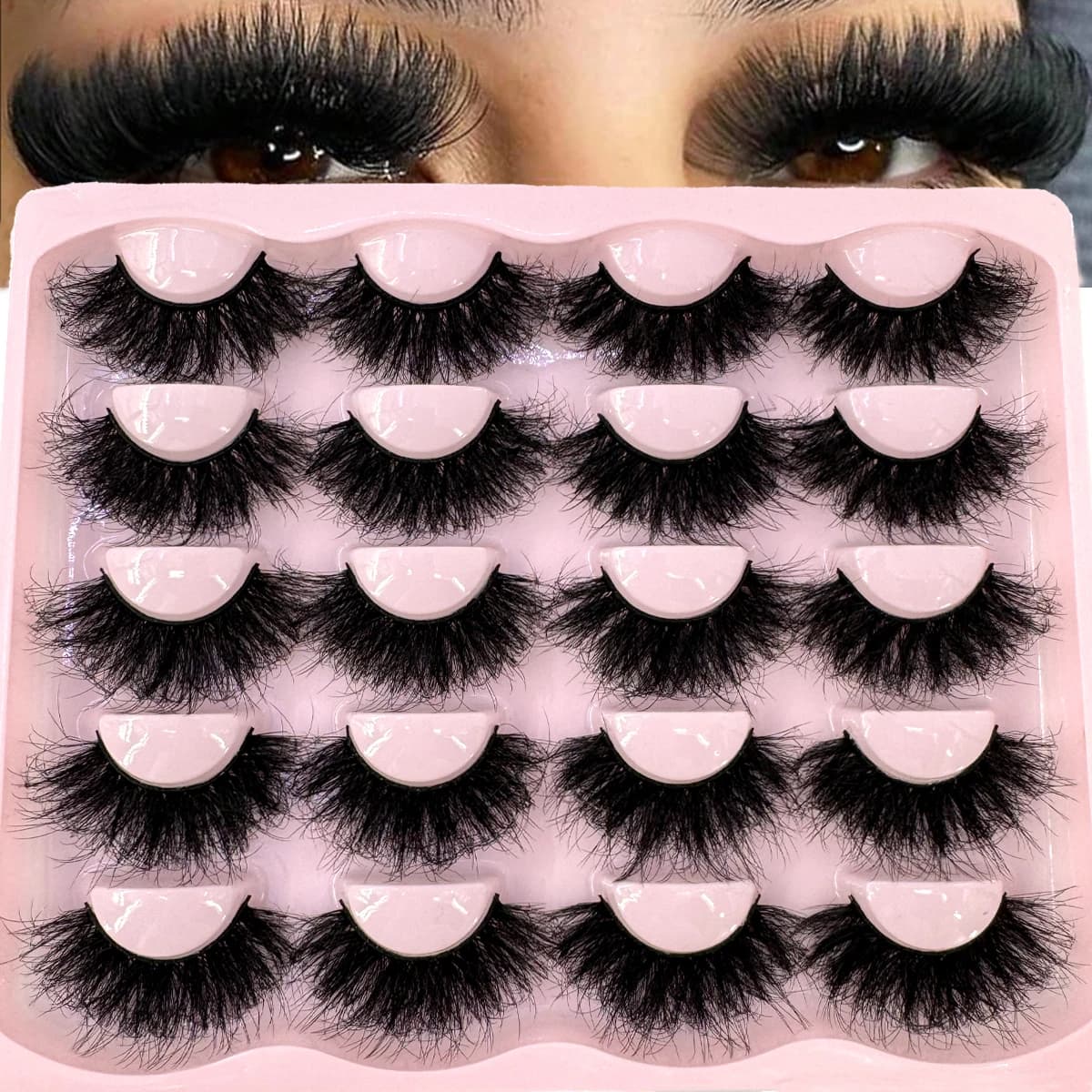 New 10 Pairs 3D Faux Mink Lashes Wispy Fluffy 25MM False Eyelashes Thick Volume Dramatic Cat Eye Lashes Long Strip Wispy Makeup