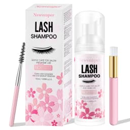 Lash Shampoo for Eyelash 100ML + Brush & Mascara Wand Eyelid Foaming Cleansing, Extension Cleanser Remover,Makeup Remover