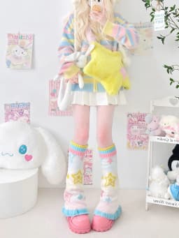 Sweet StarJK Jacquard E-girl Japanese Leg Warmers Y2k Aesthetic Knitted Sock Harajuku Gothic Vintage Knee-length Long Socks