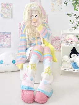 Sweet StarJK Jacquard E-girl Japanese Leg Warmers Y2k Aesthetic Knitted Sock Harajuku Gothic Vintage Knee-length Long Socks