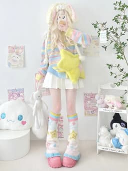 Sweet StarJK Jacquard E-girl Japanese Leg Warmers Y2k Aesthetic Knitted Sock Harajuku Gothic Vintage Knee-length Long Socks
