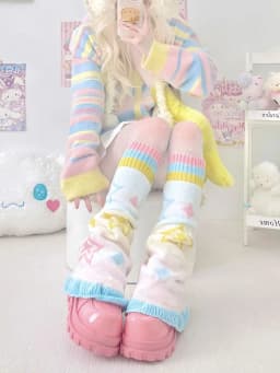 Sweet StarJK Jacquard E-girl Japanese Leg Warmers Y2k Aesthetic Knitted Sock Harajuku Gothic Vintage Knee-length Long Socks