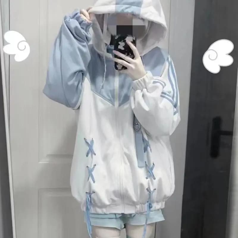 Subculture Zippers Hoodies Y2k Aesthetic Women Casual Oversized Hooded Coats Street Harajuku Grunge Loose Sweatshirts