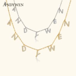 ANDYWEN 925 Sterling Silver Gold Personalized Name Pendant Necklace Alpahbet Birthday Gift Valentiens European Initial Jewelry