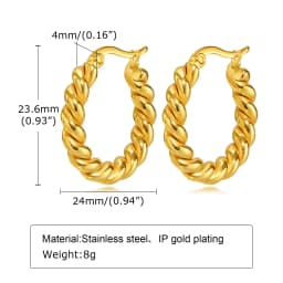 Rope Twist Huggies Hoop Earring for Women Gold Plated Stainless Steel Jewelry