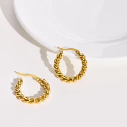 Rope Twist Huggies Hoop Earring for Women Gold Plated Stainless Steel Jewelry