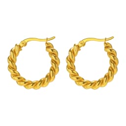 Rope Twist Huggies Hoop Earring for Women Gold Plated Stainless Steel Jewelry