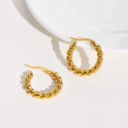 Rope Twist Huggies Hoop Earring for Women Gold Plated Stainless Steel Jewelry