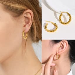 Rope Twist Huggies Hoop Earring for Women Gold Plated Stainless Steel Jewelry