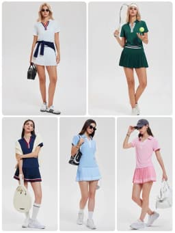 VITALINOVO Women 2 Pieces Athletic Skirt Set Outfits V Neck Polo Shirts High Waisted Pleated Tennis Skirts Golf Pickball Dress