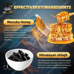 Gold Shilajit Gummies with Manuka Honey MGO 263 Himalayan Shilajit Vegan Non GMO Gluten Free Energy Vitality Supplement 30 Count