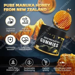 Gold Shilajit Gummies with Manuka Honey MGO 263 Himalayan Shilajit Vegan Non GMO Gluten Free Energy Vitality Supplement 30 Count