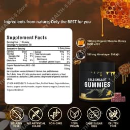 Gold Shilajit Gummies with Manuka Honey MGO 263 Himalayan Shilajit Vegan Non GMO Gluten Free Energy Vitality Supplement 30 Count