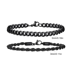 2pcs Men's Chain Bracelets,Stainless Steel Silver Gold Black Color Twist Rope Chain Wristband,Trendy Cuban Link Chains Gift