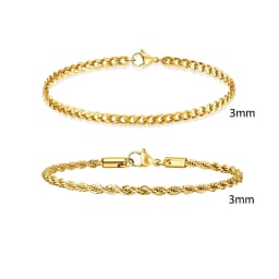 2pcs Men's Chain Bracelets,Stainless Steel Silver Gold Black Color Twist Rope Chain Wristband,Trendy Cuban Link Chains Gift