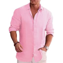 New men's cotton linen autumn hot long-sleeved shirt solid colour versatile casual resort style men's shirt tops