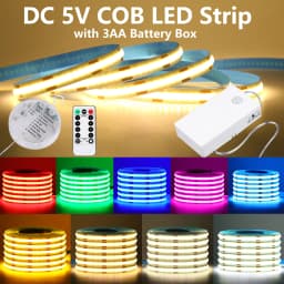 3AA Battery Box 8mm COB LED Strip 5V 320LEDs/m Flexible Tape Remote Control/PIR Motion Sensor Adhesive LED Light Strip 9 Colors