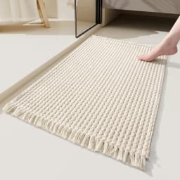 Solid Color Tassel Woven Bathroom Mat European Comfort Non-Slip Mats for Shower Room Dirt-Resistant Home Decor for Floor Hallway