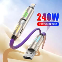 4-in-1 240W USB Type C Silicone Fast Charging Cable, For iPhone Huawei Samsung Xiaomi Durable Type-C To USB A Cable