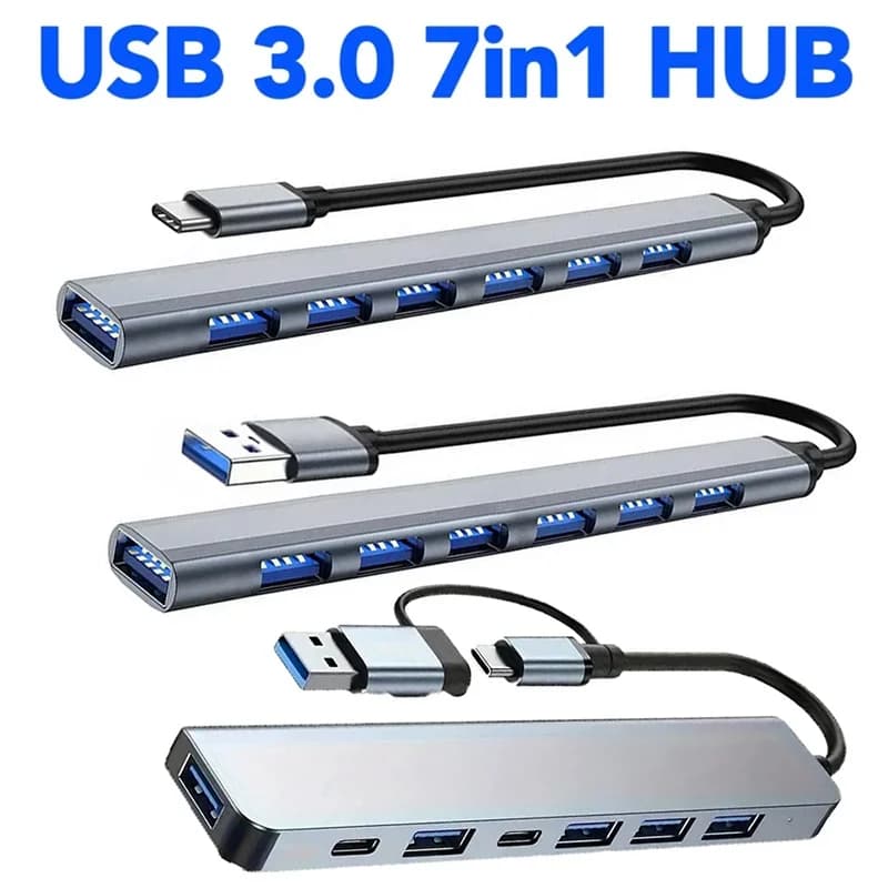 7 In 1 USB 3.0 HUB Type C USB-A Hub Splitter 7 Port USB3.0 With USB-C High Speed Data Transfer For PC Laptop Macbook Accessories
