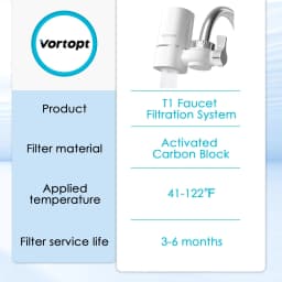 Vortopt Faucet Water Filter NSF Certified Tap Water Purifier T1 with 5 Replacement Cartridges 400 Gallon Kitchen Filtration Kit