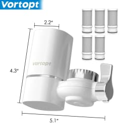 Vortopt Faucet Water Filter NSF Certified Tap Water Purifier T1 with 5 Replacement Cartridges 400 Gallon Kitchen Filtration Kit