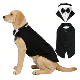Sucado Formal Dog Tuxedo Suit and Colar Bandana Set, Wedding Party Costume Doggy Prince Bowtie Shirt, Suitable for Engagement We